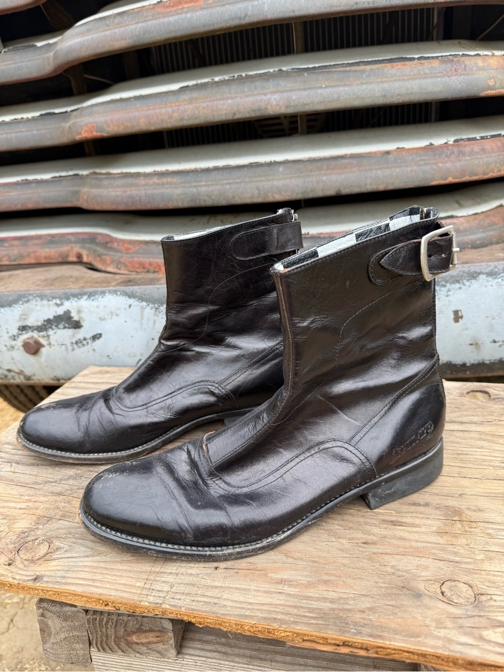 Paul Smith x Triumph Black Leather Motorcycle Buckle Boots Size 38.5 (8)